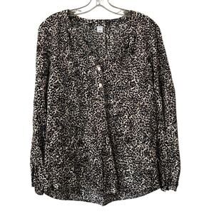 Old Navy‎ Women Sz Small Leopard Print Popover Top Long Sleeve Lightweight Shirt